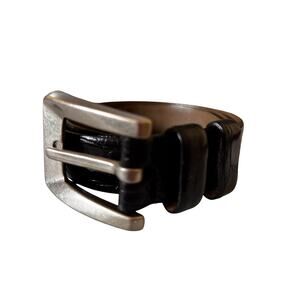 Womens DKNY Italian Leather Belt Black S Silver Buckle Croc Embossed